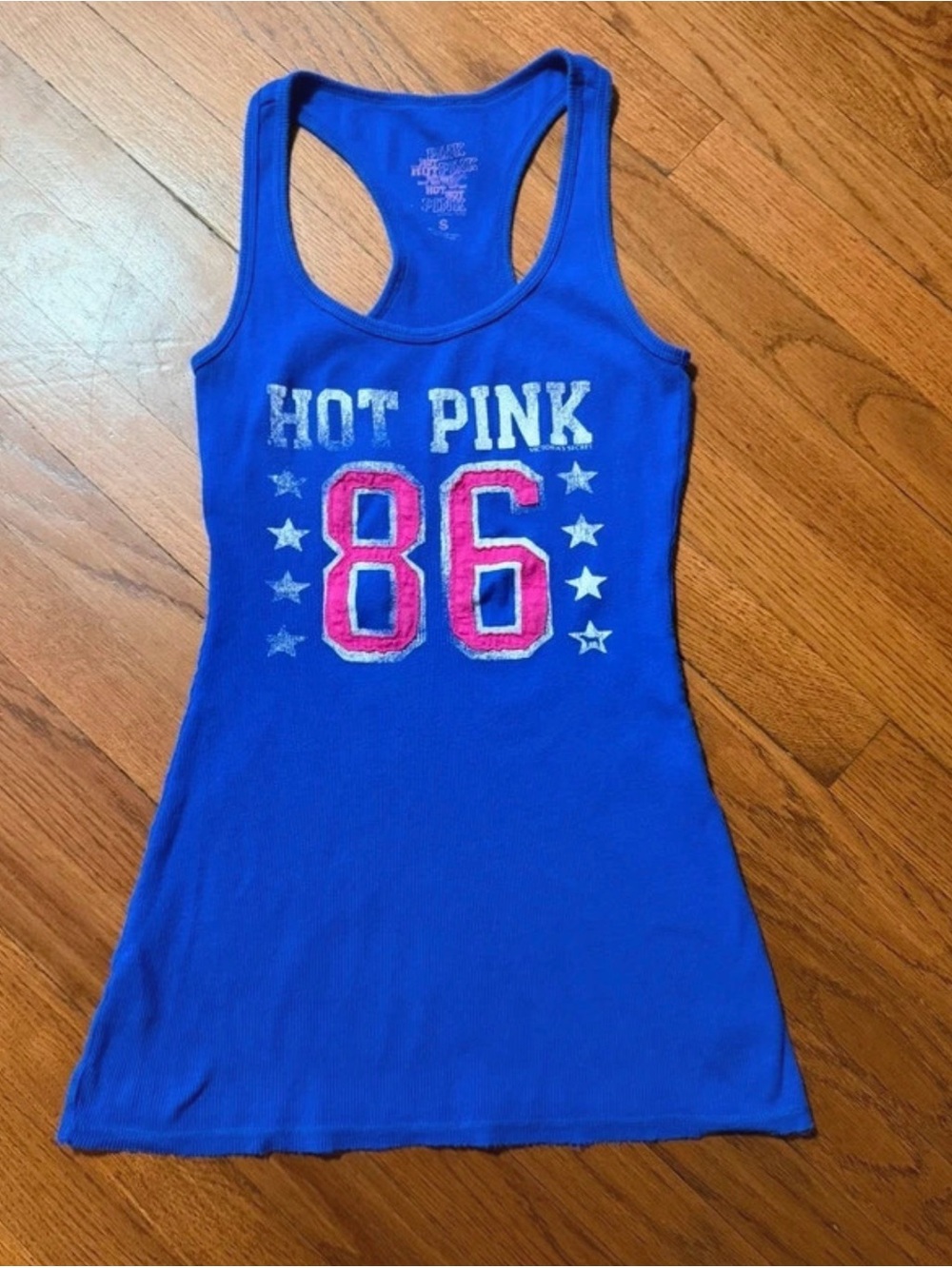 Y2K HOT PINK Victoria's Secret Royal Blue Racerback Tank with Pink '86' Graphic